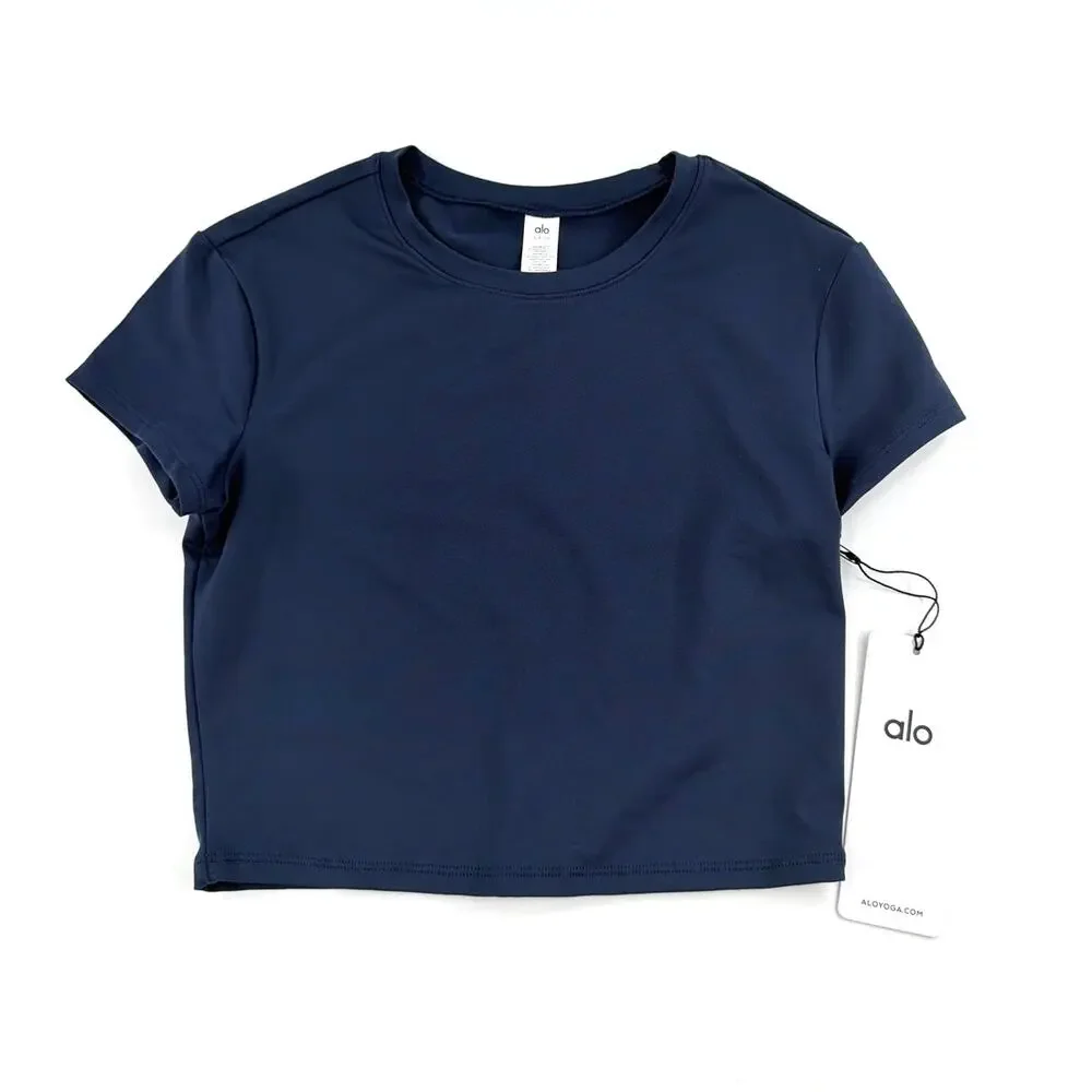 Alo Yoga Navy Alosoft Crop Finesse Short Sleeve Tee Size S